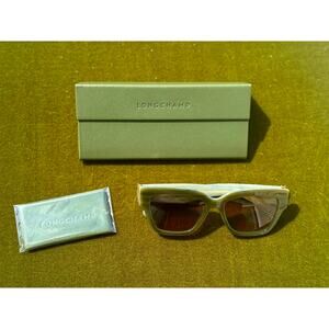 🏷️ NEW LONGCHAMP Paris Translucent Olive Green Square Sunglasses & Case Set